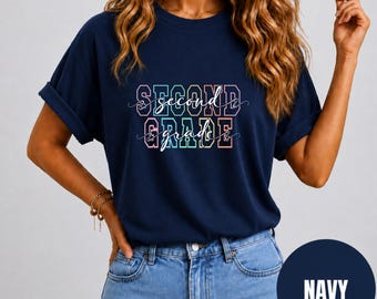 Comfort Colors Second Grade Shirt, Back To School Graphic Tee, Retro Pastel Aesthetic, Retro Graphic Shirt, Vintage Aesthetic Apparel