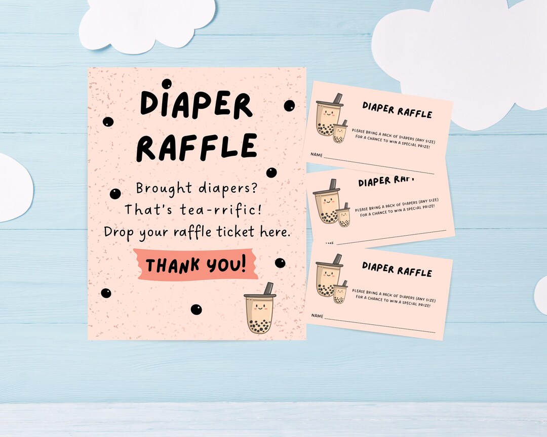Editable Boba Diaper Raffle Card + BONUS Diaper Raffle Sign Printable ...