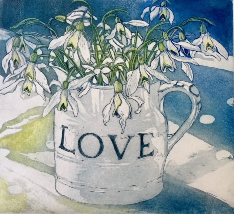 called Snowdrops for a friend/' Snowdrop etching Sally Winter original handprinted .