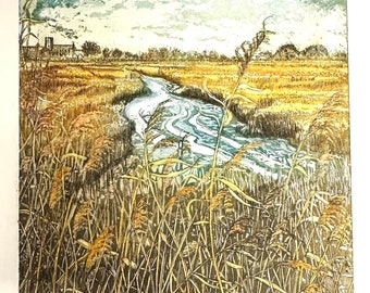 Where Curlews cry and reedbeds shiver ,,, etching and aquatint