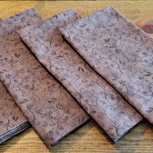 Napkins,   Cloth Napkins, Neutral Napkins, Brown Cloth Napkins, Floral Print Napkins,  Set of Four Napkins