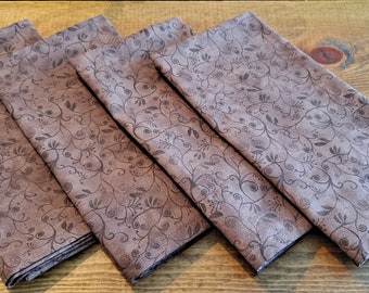 Napkins,   Cloth Napkins, Neutral Napkins, Brown Cloth Napkins, Floral Print Napkins,  Set of Four Napkins