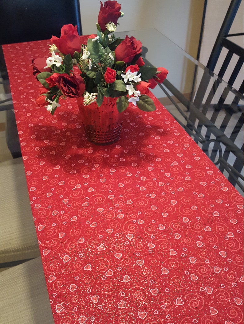 Table Runner, Valentine Table Runner, Red and Pink Valentine Table Runner, Glitter Heart Table Runner image 3