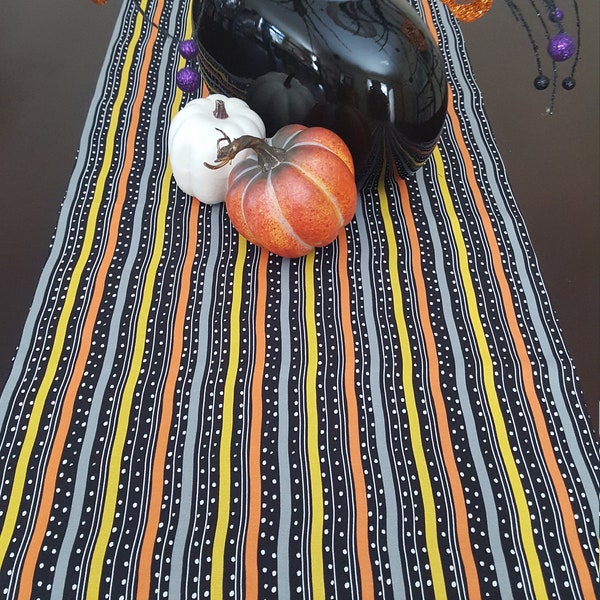 Halloween Table Runner, Striped Halloween Runner,  Polka Dot Halloween Runner,  Black and Orange Halloween Runner