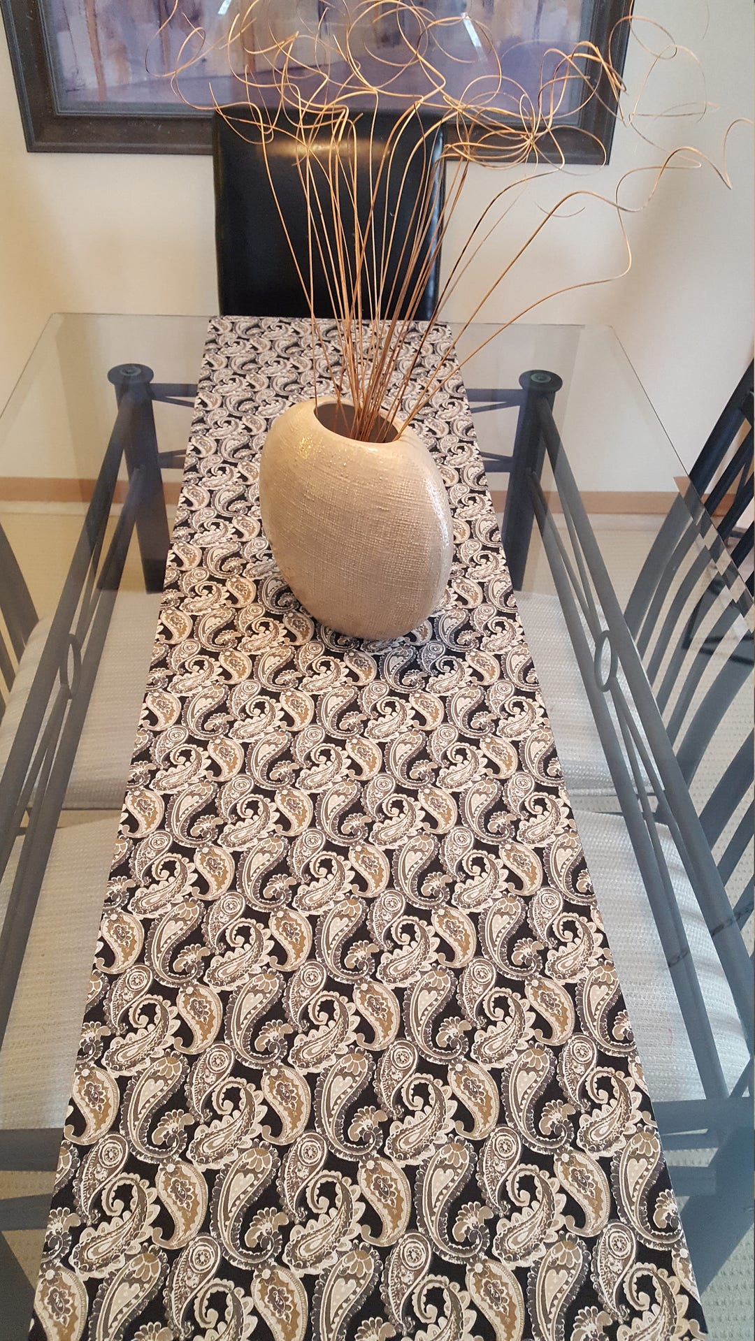 Paisley Print Table Runner Earth Tone Table Runner Neutral Etsy