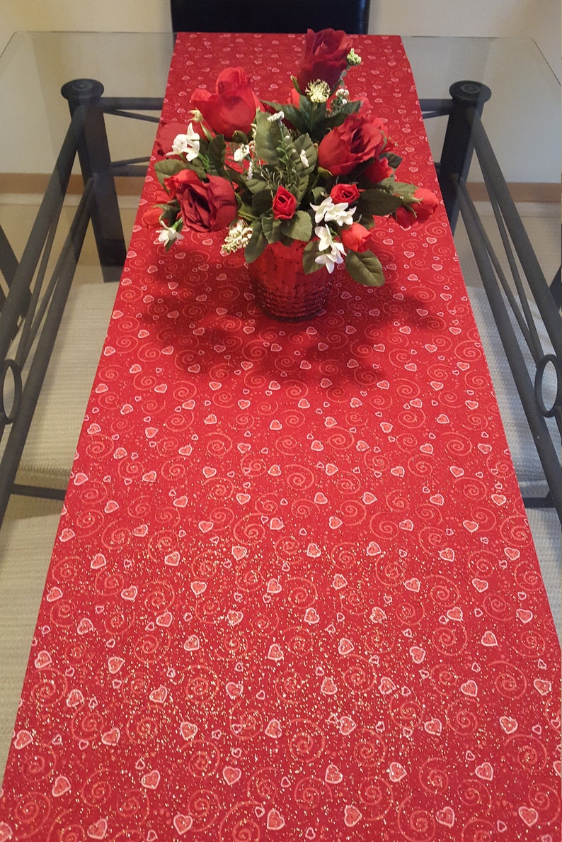 Table Runner, Valentine Table Runner, Red and Pink Valentine Table Runner, Glitter Heart Table Runner image 1