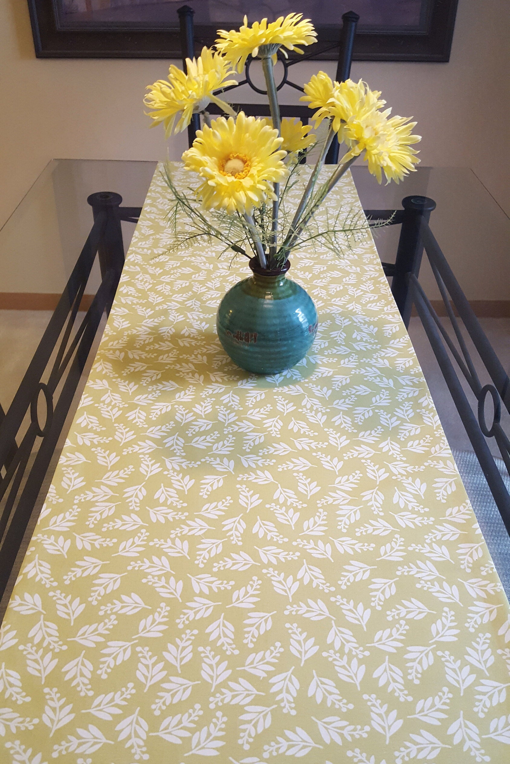 Lime Green Table Runner Lime Green Print Table Runner White Etsy