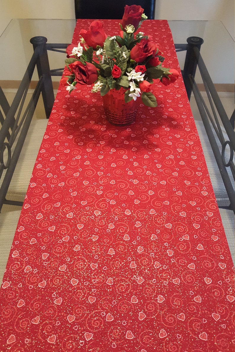 Table Runner, Valentine Table Runner, Red and Pink Valentine Table Runner, Glitter Heart Table Runner image 4