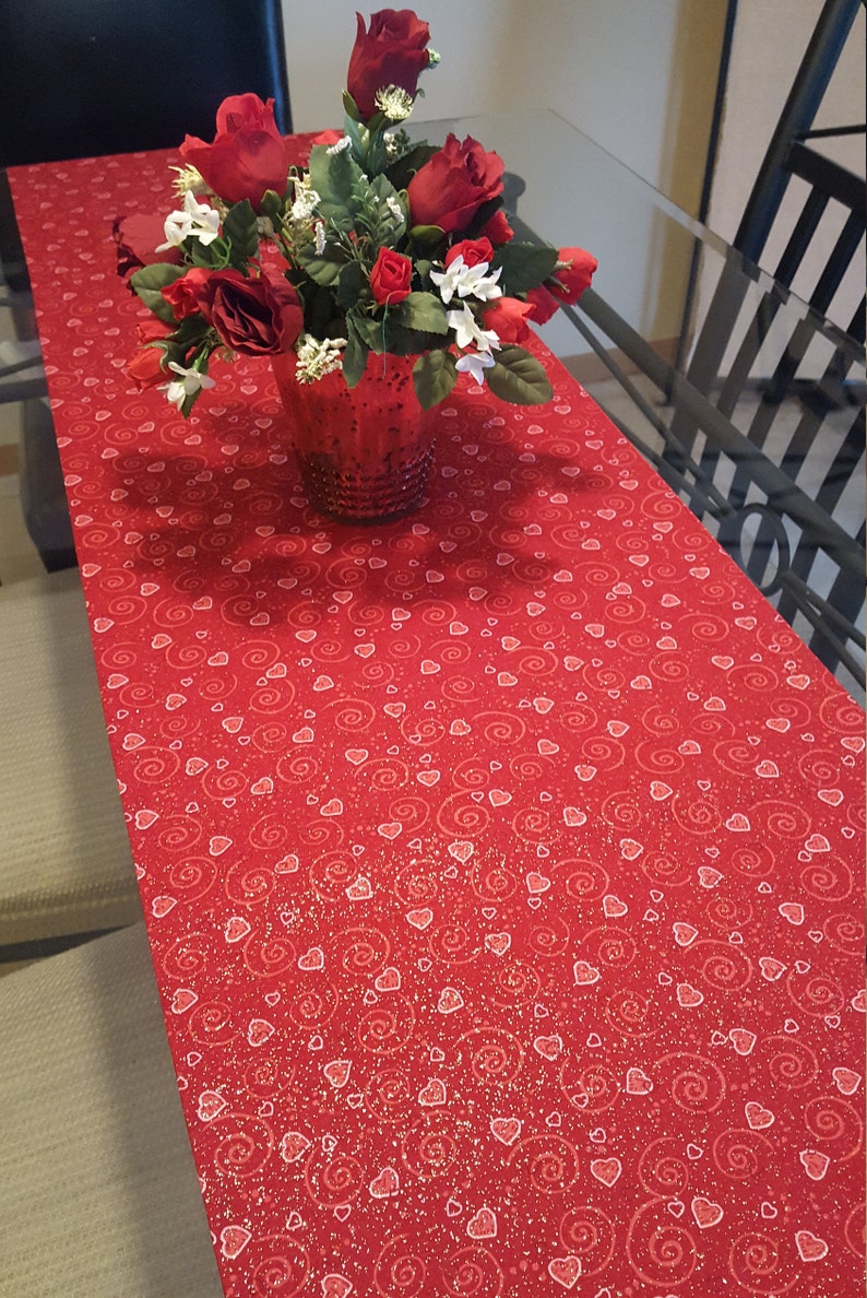 Table Runner, Valentine Table Runner, Red and Pink Valentine Table Runner, Glitter Heart Table Runner image 2