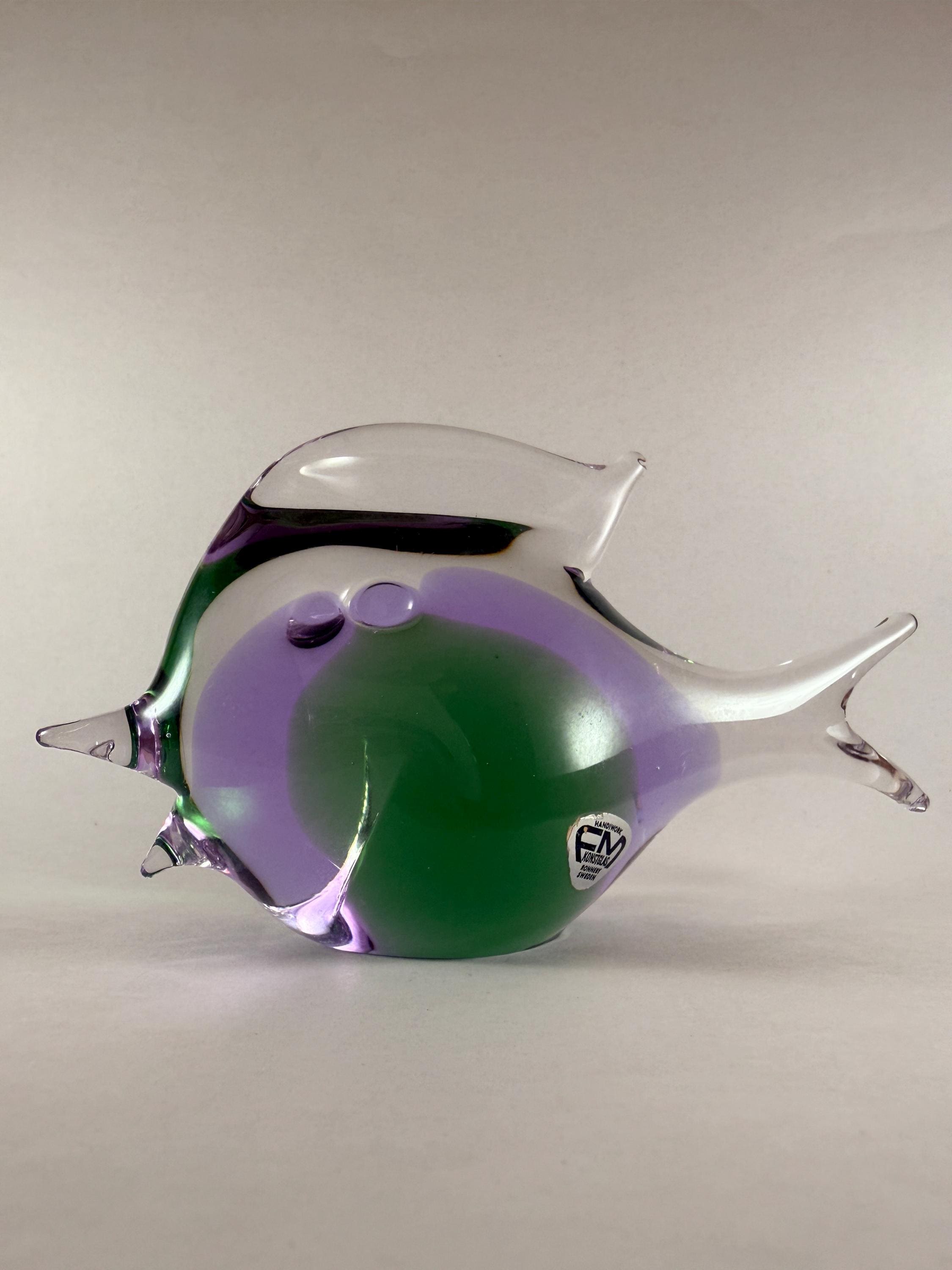 ヴィンテージ FM Konstglas Ronneby ブルー ガラスの鳥の置物