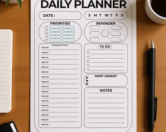 Minimal Daily Planner Printable PDF | A3 A4 A5 Planner | Instant Download | Productivity & Time Management