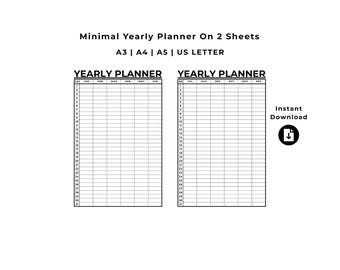 Minimal Yearly Planner Printable PDF | A3 A4 A5 Letter | Annual Planner | Instant Download