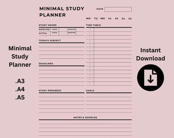 Minimal Study Planner Printable PDF | Student Learning Planner | A3 A4 A5 | Instant Download
