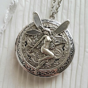 Fairy Locket | Large Faerie Necklace | Ren Faire | Fantasy Statement Jewelry | Silver | Cottagecore Enchantment Magical | Whimsical Pendant