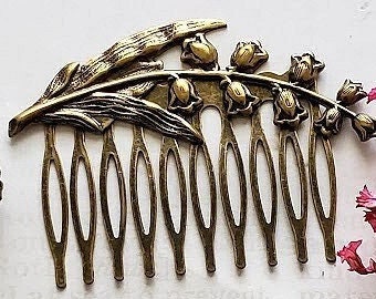 Flower Haircomb | Bridal Hair Piece | Vintage Bronze Hair Bun | Wedding Hair Comb | Leaf Hair Holder