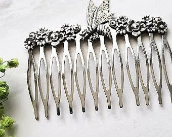 Silver Bee Hair Comb | aesthetic| Bridal Hair | Theme Comb | Steampunk | Jeweled Wedding Hair | Antique Style Sparrow Hair Comb