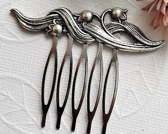 Antique Silver Hair Comb | Bridal Nature | Goddess Hair Comb | Silver Bun Holder Comb | Antique Style Hair Comb | Cosplay Hair Comb