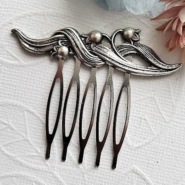 Antique Silver Hair Comb | Bridal Nature | Goddess Hair Comb | Silver Bun Holder Comb | Antique Style Hair Comb | Cosplay Hair Comb