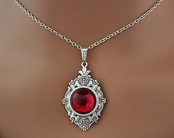 Red Oval Necklace | Ruby Stone Pendant | Silver Jewelry | Red Opal Stone | Gift Ideas for Her