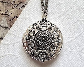 Silver Locket Necklace | photo locket | treasure locket pendant | Men Women jewelry | Rose Flower Pendant | Unisex Jewelry