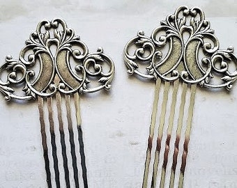 Silver Haircomb Set | Fancy Art Deco | Vintage Look Long teeth Hair comb | Victorian Hairpiece | Bridal Hairstyles | Goddess | Wedding