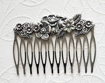 Cottage Core Flower Haircomb | Wedding Silver Hair Pin | Floral Coquette Accessory | Woodland Softgirl Aesthetic | Bridal Hairpiece Jewel