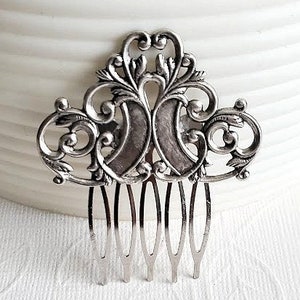 Hårkam i vintagestil | Filigran hårkam | Antik hårsmycke | Silverfärgade brudsmycken | Gudinnans hårkam | Knuthållare för bröllop