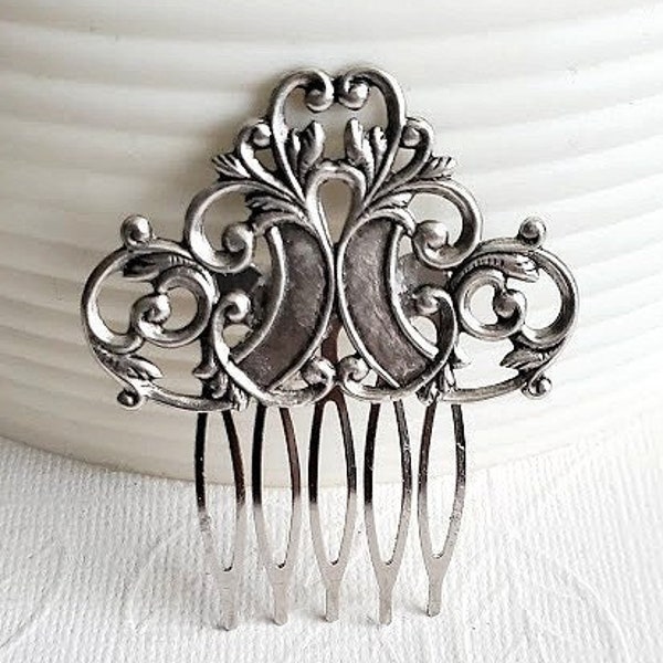 Vintage Style Haircomb | Filigree Hair comb | Antique Look Hairpiece | Silver Bridal Nature Jewelry | Goddess Hair Comb | Wedding Bun Holder