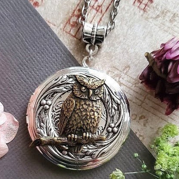 Boho Owl Locket Necklace | Night Bird Nature Jewelry | Vintage Inspired Steampunk Jewelry