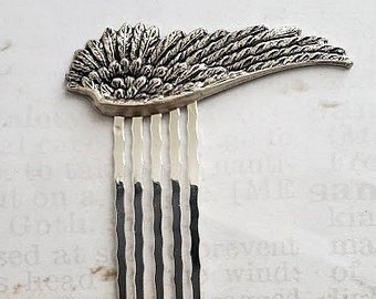 Winged Hair Comb | Silver Hairpiece | Mystical Halloween Hair Accessories | Unique Decorative Hair Comb | Steampunk Witchy