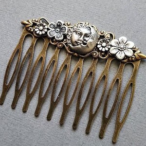 Moon Haircomb Fantasy Sun Accessory Antique Style Comb Flower Hairpiece Vintage Look Hair Pin Man in the Moon Celestial Gift image 8