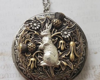 Wanderlust Jewelry Rabbit Locket Or Pill Box | Vintage Style | Spring Necklace | Woodland Pendant | Enchanting Forest