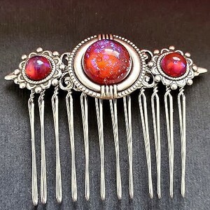 Dragon Breath Opal Hair Comb Decorative Silver Haircomb Bridal Hairpiece Dream Core Aesthetic Hair Clip Wedding Bun Holder image 6