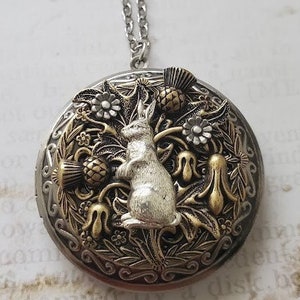 Rabbit Locket Wanderlust Jewelry | Nature Necklace | Woodland Pendant Pill Box | Vintage Style | Spring Enchanting Forest