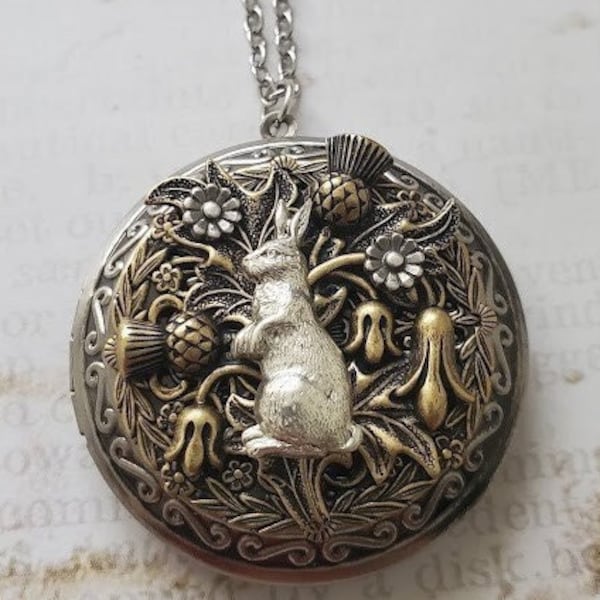 Rabbit Locket Wanderlust Jewelry | Nature Necklace | Woodland Pendant Pill Box | Vintage Style | Spring Enchanting Forest