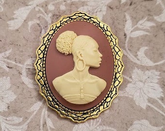 African Cameo Brooch Black Brown Lady Girl Female Tribal Ethnic Culture Unisex Male Suit Pin