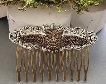 フクロウのヘアピン シルバー 鳥の羽 ヘアアクセサリー ユニークな羽