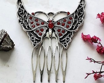 Vintage Butterfly Hair Comb | Antique Silver | Bridal Comb | Fantasy Hair Comb | Cosplay Hair Comb | Hair Comb | Bun Holder Comb