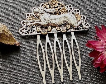 Bunny Hair Comb | Antique Silver Bronze | Bridal Comb | Fantasy Hair Comb | Cosplay Hair Comb | Running Rabbit Hair Comb | Bun Holder Comb