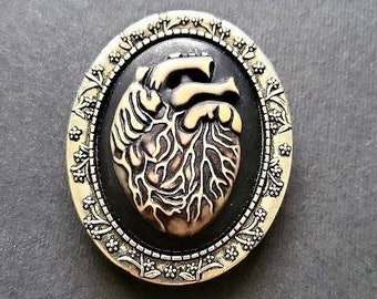 Anatomical Heart Cameo Brooch | Real Heart Pin | Zombie Aorta Heart | Horror Goth | Witchy Accessory | Gothic Grunge