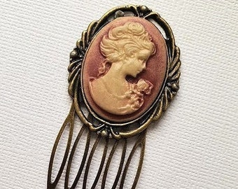 Lady Cameo Haircomb | Gothic Vintage Hair Comb | Baroque Aesthetic Hairpiece | Ornate Antique Jewelry | Bronze Steampunk Feminine Hair Pin