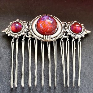 Dragon Breath Opal Hair Comb Decorative Silver Haircomb Bridal Hairpiece Dream Core Aesthetic Hair Clip Wedding Bun Holder image 5