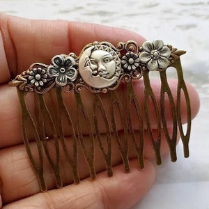 Moon Haircomb Fantasy Sun Accessory Antique Style Comb Flower Hairpiece Vintage Look Hair Pin Man in the Moon Celestial Gift image 3