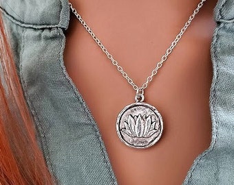 Lotus Flower Pendant | Silver Plant Necklace  | Floral Jewelry | Antique Nature Necklace | Meditation Gift | Yoga Gift | Gift Ideas For Her