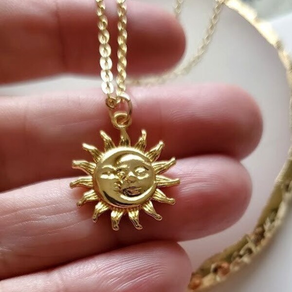 Sun and Moon Necklace | Celestial Pendant | Fantasy Jewelry | Moon Face | Magical Sky | Sun Necklace | Friendship Charm | Gift Ideas for Her