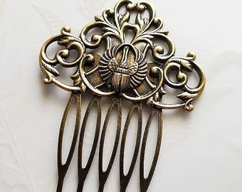 Scarab Hair Comb | Antique Look Hairpiece | Bronze Steampunk Hair Accessories | Egyptian Gothic Jewelry | Fantasy Hair Pin