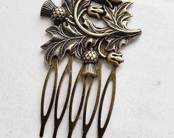 Thistle Hair Comb - Plant Hairpiece - Flower Haircomb - Vintage Look Hair Accessories - Bronze Haircomb | Antique Brass Hair Comb