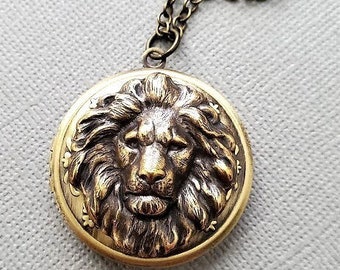 Brass lion Head locket Vintage Styled Necklace Wild Life Jewelry Brave Hidden Pendant Round Hairy Lion King Head EA828