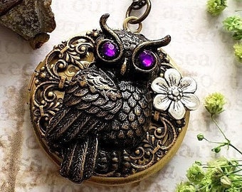 Owl Locket | Wild Life Jewelry| Antique Bronze Locket| Round Owl Locket | Vintage Style Inspired| Victorian Picture Necklace| Animal Pendant