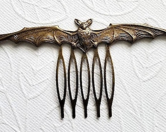 Bronze Bat Hair Comb | Vampire Bat Haircomb | Gothic Hair Accessories | Tween Girl Gift | Fantasy Cosplay | Wing Hairpiece Jewelry